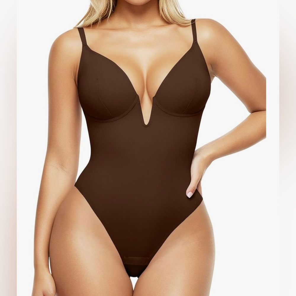 Popilush Shapewear Bodysuits  - Tummy Control Thong Brown Size 3XL